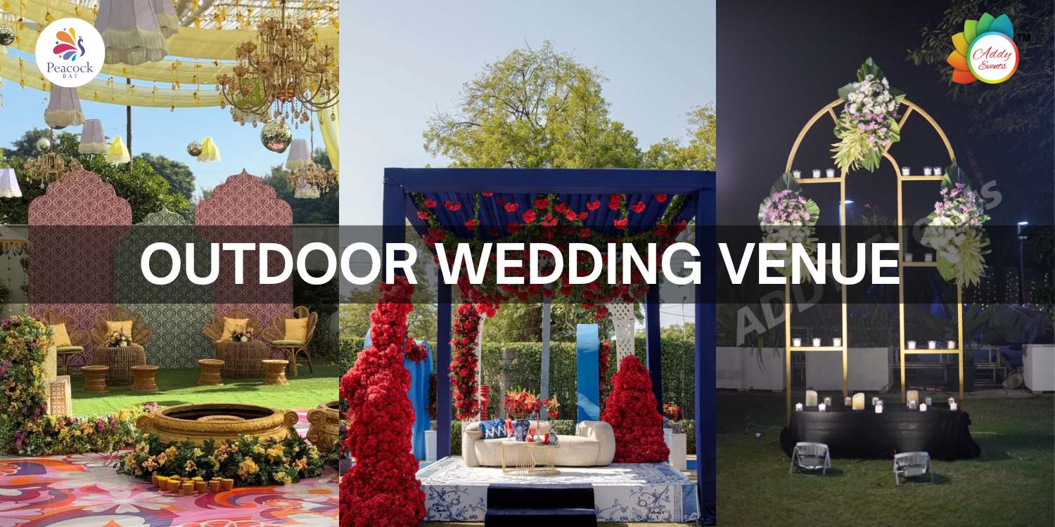 Outdoor wedding venue decoration at Peacock Bay Noida